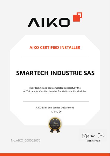 AIKO Certified Installer certificate