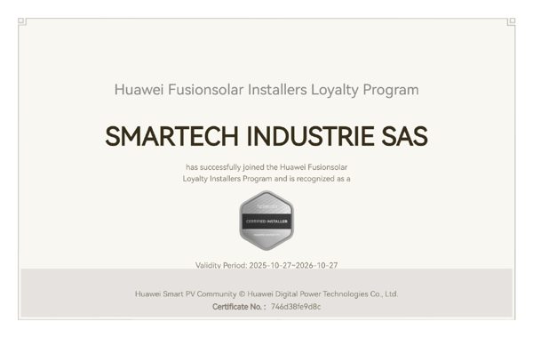 Huawei FusionSolar Certified Installer certificate